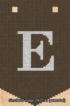 A simulated image of the stitched needlepoint design: Banner 13m Pointed E White on Brown. Not A.I. generated.