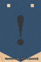A simulated image of the stitched needlepoint design: Banner 13m Pointed Exclamation Black on Blue. Not A.I. generated.
