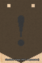 A simulated image of the stitched needlepoint design: Banner 13m Pointed Exclamation Black on Brown. Not A.I. generated.