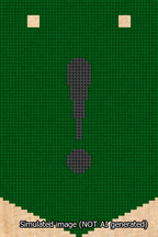 A simulated image of the stitched needlepoint design: Banner 13m Pointed Exclamation Black on Green. Not A.I. generated.