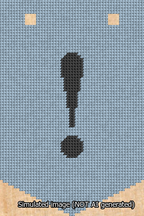 A simulated image of the stitched needlepoint design: Banner 13m Pointed Exclamation Black on Light Blue. Not A.I. generated.