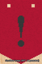 A simulated image of the stitched needlepoint design: Banner 13m Pointed Exclamation Black on Red. Not A.I. generated.