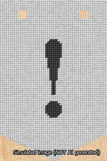 A simulated image of the stitched needlepoint design: Banner 13m Pointed Exclamation Black on White. Not A.I. generated.