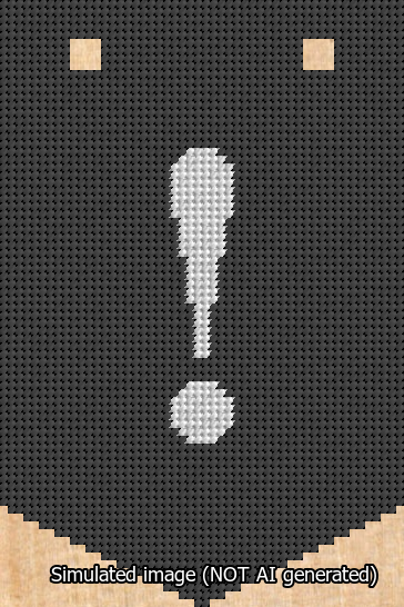 A simulated image of the stitched needlepoint design: Banner 13m Pointed Exclamation White on Black. Not A.I. generated.