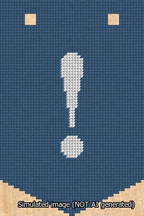 A simulated image of the stitched needlepoint design: Banner 13m Pointed Exclamation White on Blue. Not A.I. generated.