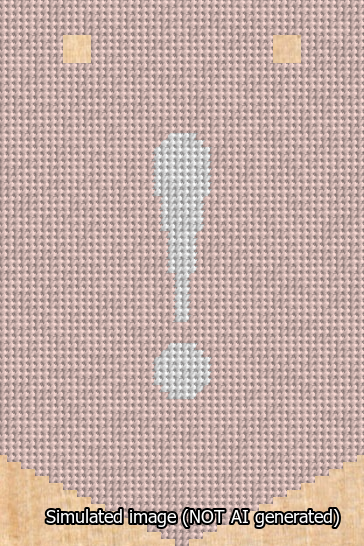 A simulated image of the stitched needlepoint design: Banner 13m Pointed Exclamation White on Pink. Not A.I. generated.