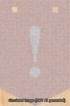 A simulated image of the stitched needlepoint design: Banner 13m Pointed Exclamation White on Pink. Not A.I. generated.