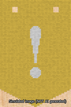 A simulated image of the stitched needlepoint design: Banner 13m Pointed Exclamation White on Yellow. Not A.I. generated.