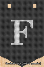 A simulated image of the stitched needlepoint design: Banner 13m Pointed F White on Black. Not A.I. generated.