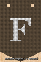 A simulated image of the stitched needlepoint design: Banner 13m Pointed F White on Brown. Not A.I. generated.