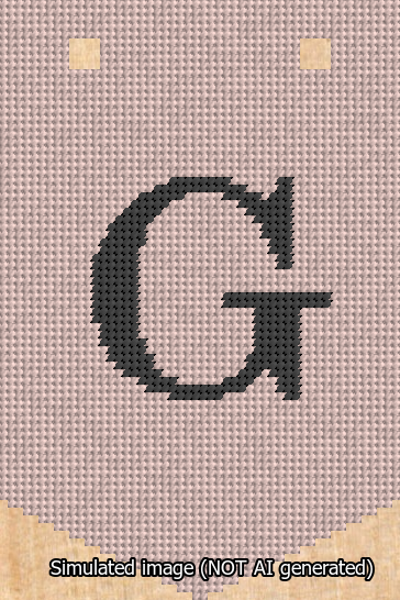 A simulated image of the stitched needlepoint design: Banner 13m Pointed G Black on Pink. Not A.I. generated.