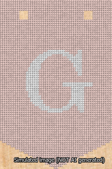 A simulated image of the stitched needlepoint design: Banner 13m Pointed G White on Pink. Not A.I. generated.