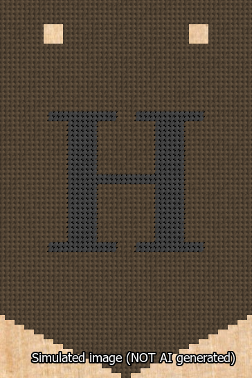 A simulated image of the stitched needlepoint design: Banner 13m Pointed H Black on Brown. Not A.I. generated.
