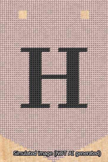A simulated image of the stitched needlepoint design: Banner 13m Pointed H Black on Pink. Not A.I. generated.