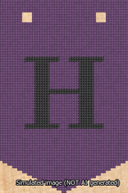 A simulated image of the stitched needlepoint design: Banner 13m Pointed H Black on Purple. Not A.I. generated.