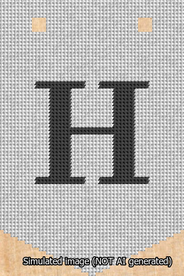 A simulated image of the stitched needlepoint design: Banner 13m Pointed H Black on White. Not A.I. generated.