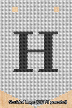 A simulated image of the stitched needlepoint design: Banner 13m Pointed H Black on White. Not A.I. generated.