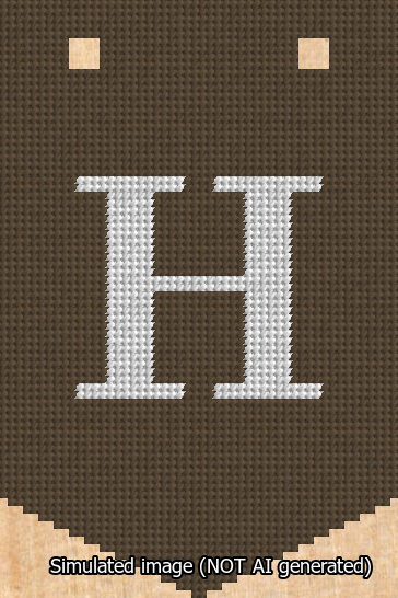 A simulated image of the stitched needlepoint design: Banner 13m Pointed H White on Brown. Not A.I. generated.