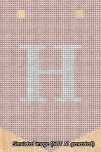A simulated image of the stitched needlepoint design: Banner 13m Pointed H White on Pink. Not A.I. generated.