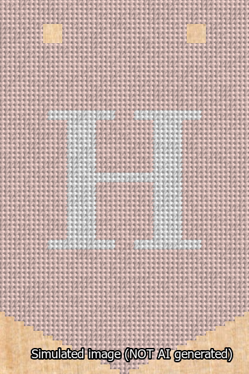 A simulated image of the stitched needlepoint design: Banner 13m Pointed H White on Pink. Not A.I. generated.