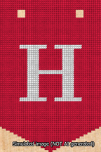 A simulated image of the stitched needlepoint design: Banner 13m Pointed H White on Red. Not A.I. generated.