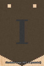 A simulated image of the stitched needlepoint design: Banner 13m Pointed I Black on Brown. Not A.I. generated.