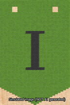 A simulated image of the stitched needlepoint design: Banner 13m Pointed I Black on Light Green. Not A.I. generated.