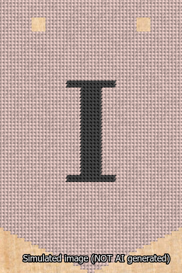 A simulated image of the stitched needlepoint design: Banner 13m Pointed I Black on Pink. Not A.I. generated.