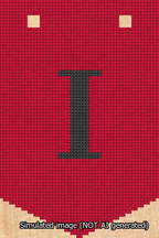 A simulated image of the stitched needlepoint design: Banner 13m Pointed I Black on Red. Not A.I. generated.
