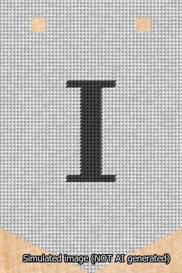 A simulated image of the stitched needlepoint design: Banner 13m Pointed I Black on White. Not A.I. generated.