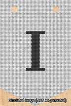 A simulated image of the stitched needlepoint design: Banner 13m Pointed I Black on White. Not A.I. generated.