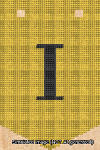 A simulated image of the stitched needlepoint design: Banner 13m Pointed I Black on Yellow. Not A.I. generated.