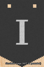 A simulated image of the stitched needlepoint design: Banner 13m Pointed I White on Black. Not A.I. generated.