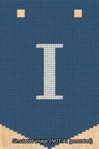 A simulated image of the stitched needlepoint design: Banner 13m Pointed I White on Blue. Not A.I. generated.