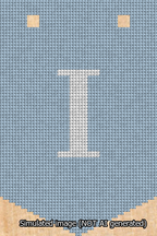A simulated image of the stitched needlepoint design: Banner 13m Pointed I White on Light Blue. Not A.I. generated.