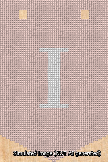 A simulated image of the stitched needlepoint design: Banner 13m Pointed I White on Pink. Not A.I. generated.