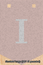 A simulated image of the stitched needlepoint design: Banner 13m Pointed I White on Pink. Not A.I. generated.