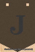 A simulated image of the stitched needlepoint design: Banner 13m Pointed J Black on Brown. Not A.I. generated.