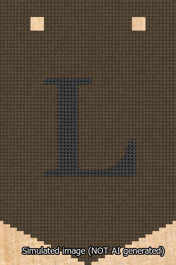 A simulated image of the stitched needlepoint design: Banner 13m Pointed L Black on Brown. Not A.I. generated.