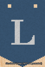 A simulated image of the stitched needlepoint design: Banner 13m Pointed L White on Blue. Not A.I. generated.