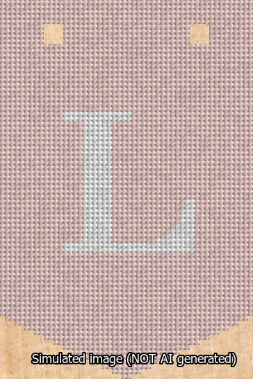 A simulated image of the stitched needlepoint design: Banner 13m Pointed L White on Pink. Not A.I. generated.