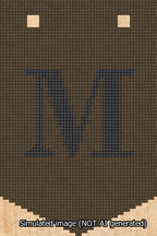 A simulated image of the stitched needlepoint design: Banner 13m Pointed M Black on Brown. Not A.I. generated.