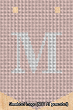 A simulated image of the stitched needlepoint design: Banner 13m Pointed M White on Pink. Not A.I. generated.
