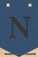 A simulated image of the stitched needlepoint design: Banner 13m Pointed N Black on Blue. Not A.I. generated.