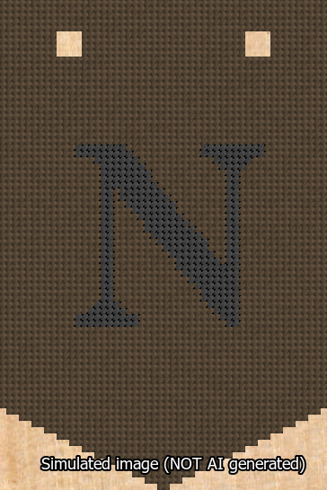 A simulated image of the stitched needlepoint design: Banner 13m Pointed N Black on Brown. Not A.I. generated.