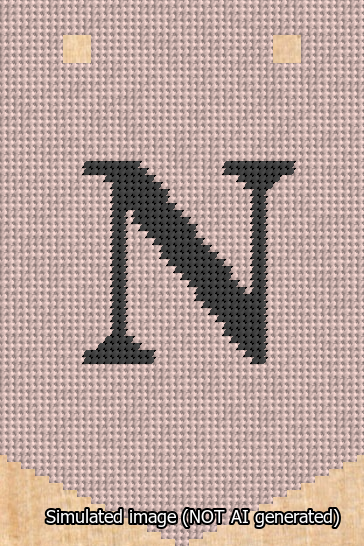 A simulated image of the stitched needlepoint design: Banner 13m Pointed N Black on Pink. Not A.I. generated.