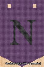 A simulated image of the stitched needlepoint design: Banner 13m Pointed N Black on Purple. Not A.I. generated.