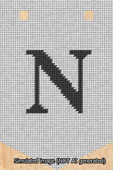 A simulated image of the stitched needlepoint design: Banner 13m Pointed N Black on White. Not A.I. generated.