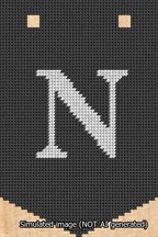 A simulated image of the stitched needlepoint design: Banner 13m Pointed N White on Black. Not A.I. generated.