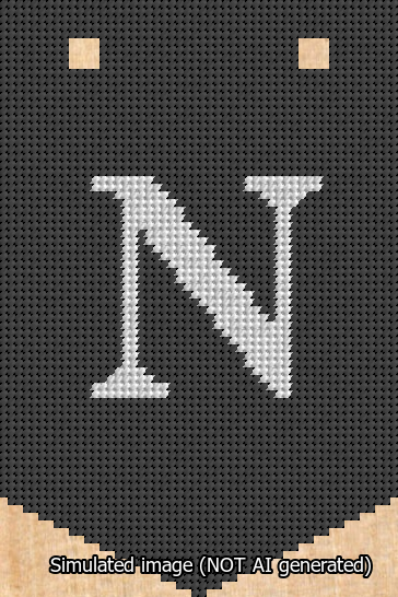 A simulated image of the stitched needlepoint design: Banner 13m Pointed N White on Black. Not A.I. generated.
